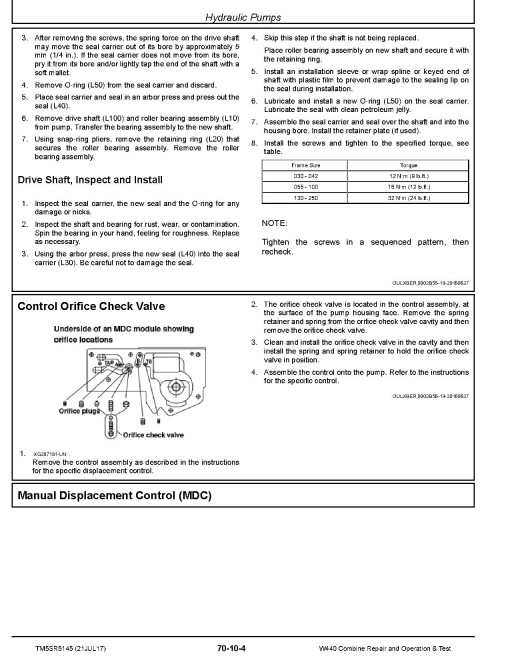 John Deere W440 Combines (SN: up to 700948) Technical Manual (TM5SR5145)