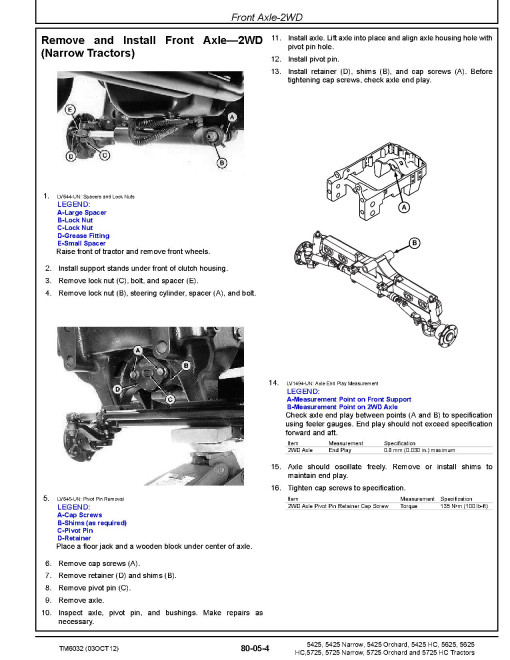 John Deere 5425 (Narrow, Orchard, HC), 5625 (HC), 5725 (Narrow, Orchard, HC) Tractors Repair Manual (TM6032) John Deere 5425 (Narrow, Orchard, HC), 5625 (HC), 5725 (Narrow, Orchard, HC) Tractors Repair Manual (TM6032)