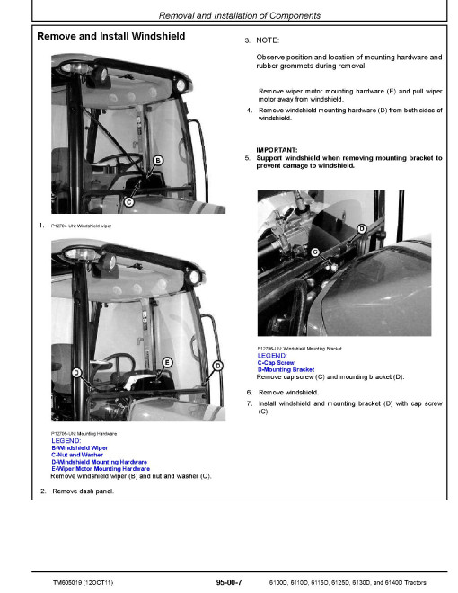 John Deere 6100D, 6110D, 6115D, 6125D, 6130D and 6140D Tractors (SN. up to 050000) Repair Manual (TM605019) John Deere 6100D, 6110D, 6115D, 6125D, 6130D and 6140D Tractors (SN. up to 050000) Repair Manual (TM605019)