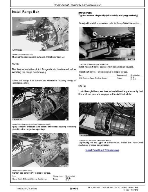 John Deere 6155J, 6155JH, 6425, 6425HC, 7425, 7425HC, 7525 and 7525HC Tractors (Mexica, up to MY2015) Repair Manual (TM608219) John Deere 6155J, 6155JH, 6425, 6425HC, 7425, 7425HC, 7525 and 7525HC Tractors (Mexica, up to MY2015) Repair Manual (TM608219)