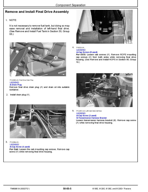 John Deere 6105E, 6120E, 6120EH and 6135E Final Tier IV Tractors (from 10.2015) Repair Manual (TM608619) John Deere 6105E, 6120E, 6120EH and 6135E Final Tier IV Tractors (from 10.2015) Repair Manual (TM608619)