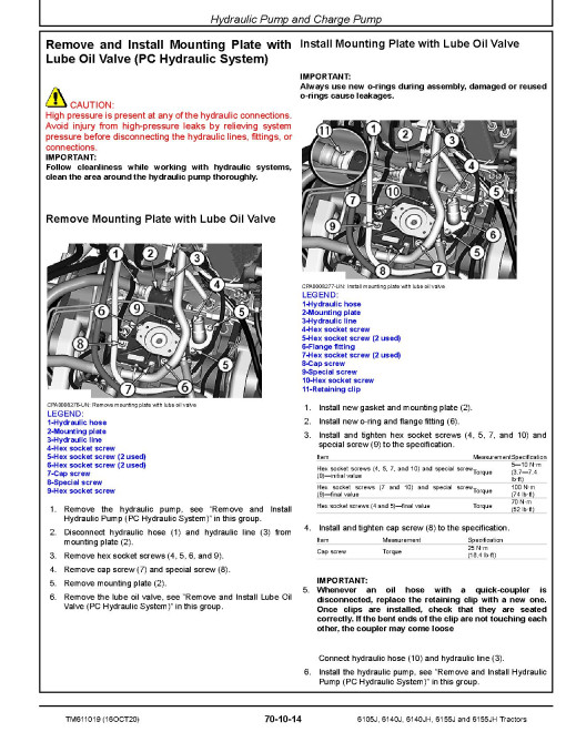 John Deere 6105J, 6140J, 6140JH, 6155J and 6155JH Tractors (SN: 010000-019999) Repair Manual (TM611019) John Deere 6105J, 6140J, 6140JH, 6155J and 6155JH Tractors (SN: 010000-019999) Repair Manual (TM611019)