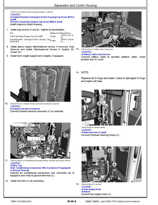 John Deere 5090E, 5090EL and 5100E (SN: 070000-) FT4 Tractors (North America) Repair Manual (TM611419) John Deere 5090E, 5090EL and 5100E (SN: 070000-) FT4 Tractors (North America) Repair Manual (TM611419)