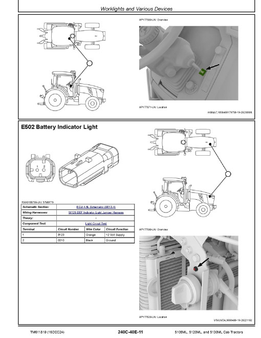 John Deere 5105ML, 5120ML and 5130ML Cab Tractors Diagnostic Technical Manual (TM611819)