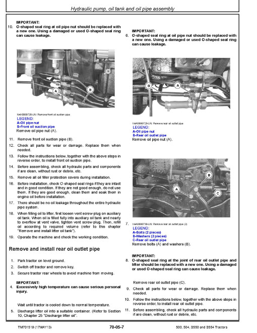 John Deere 500, 504, B550 and B554 China Tractors Technical Manual (TM701519) John Deere 500, 504, B550 and B554 China Tractors Technical Manual (TM701519)