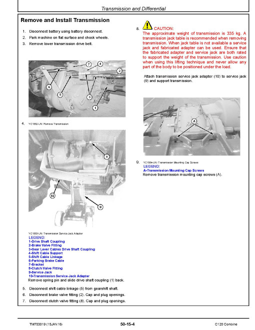 John Deere C120 Combines (Asia) Technical Manual (TM703019) John Deere C120 Combines (Asia) Technical Manual (TM703019)