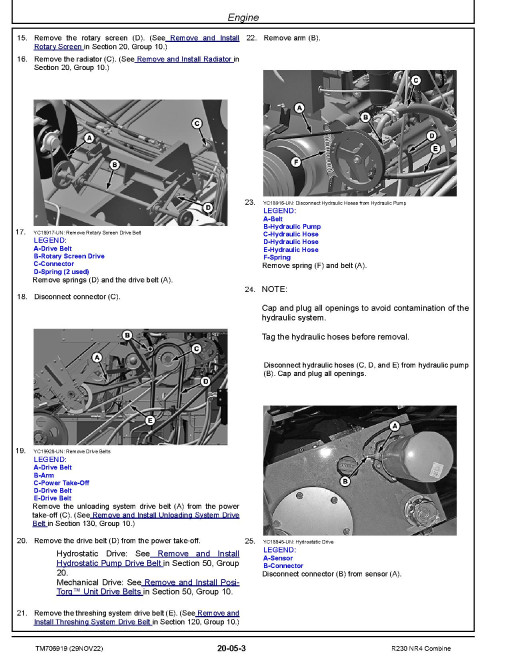 John Deere R230 NR4 Combines (Asia) Repair Manual (TM706919) John Deere R230 NR4 Combines (Asia) Repair Manual (TM706919)