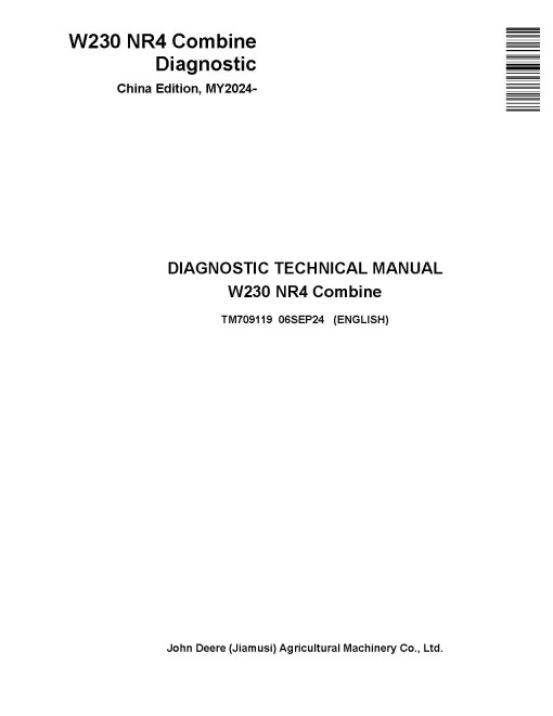 John Deere W230 NR4 Combines (China, from MY2024) Diagnostic Manual (TM709119)