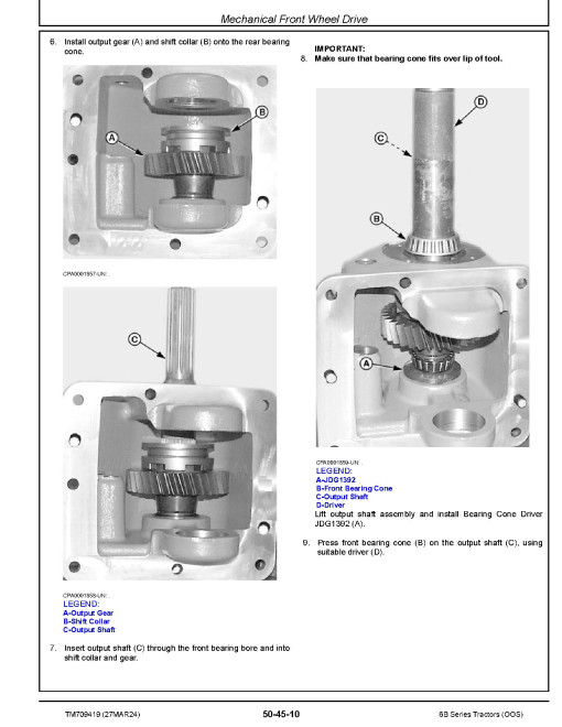 John Deere 6095B, 6110B, 6120B and 6135B OOS Tractors (Export Edition) Repair Technical Manual (TM709419)