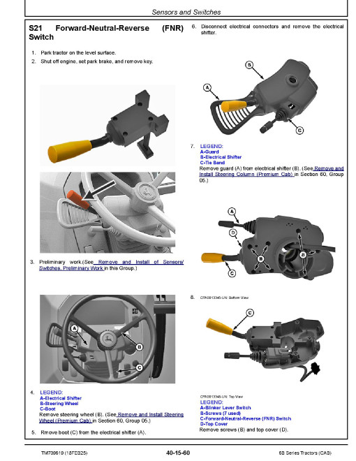 John Deere 6095B, 6110B, 6120B, 6135B, 6140B, 6150B Cab Tractors (Export Edition, SN:540000-) Repair Technical Manual (TM709619)