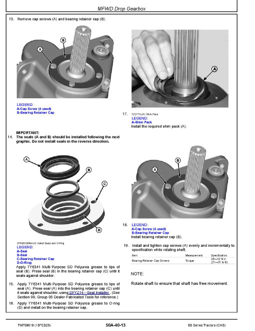 John Deere 6095B, 6110B, 6120B, 6135B, 6140B, 6150B Cab Tractors (Export Edition, SN:540000-) Repair Technical Manual (TM709619)