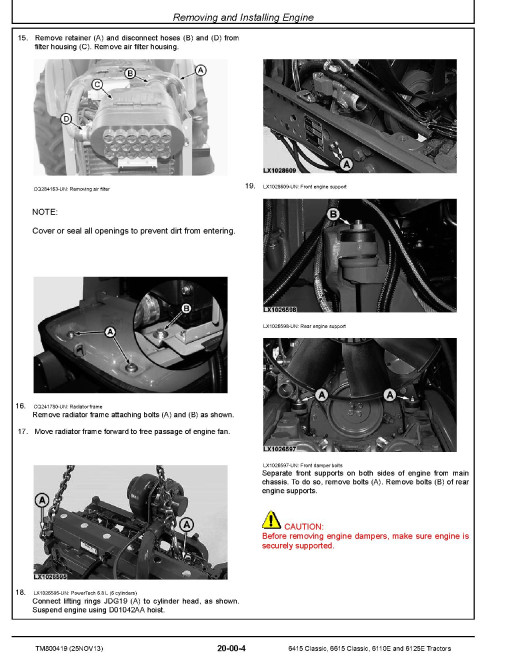 John Deere 6110E, 6125E, 6415 Classic and 6615 Classic Tractors (South America) Repair Manual (TM800419) John Deere 6110E, 6125E, 6415 Classic and 6615 Classic Tractors (South America) Repair Manual (TM800419)