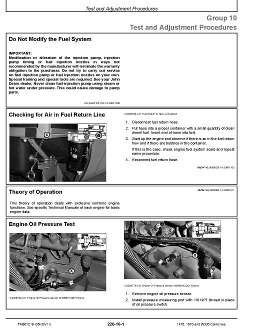 John Deere 1470, 1570 and W330 Combines (Europe and CIS) Diagnostic Manual (TM801219) John Deere 1470, 1570 and W330 Combines (Europe and CIS) Diagnostic Manual (TM801219)