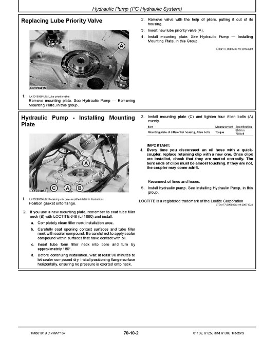 John Deere 6110J, 6125J and 6130J Tractors Repair Manual (TM801919) John Deere 6110J, 6125J and 6130J Tractors Repair Manual (TM801919)