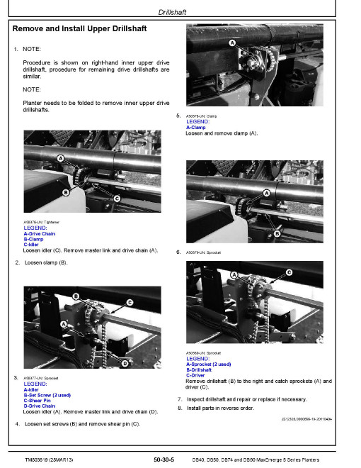 John Deere DB40, DB50, DB74 and DB90 MaxEmerge™ 5 Planters (SN: 100000-130099) Repair Manual (TM803619)