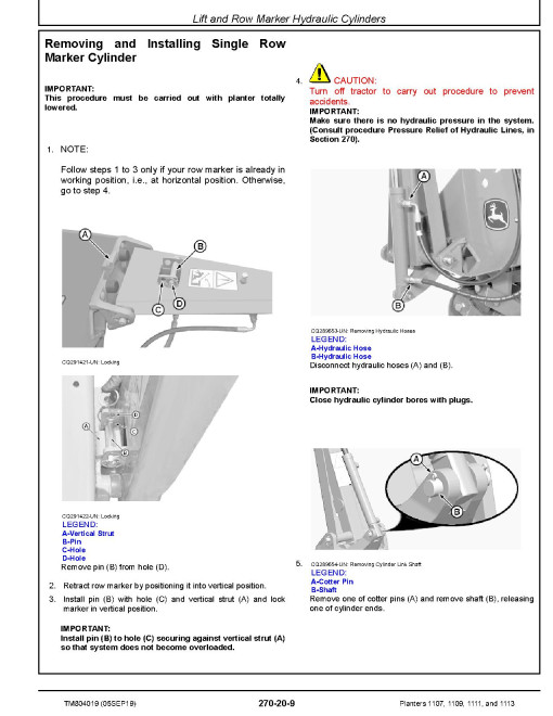 John Deere 1107, 1109, 1111 and 1113 Planters (SN: 100000-130099) Repair Manual (TM804019)