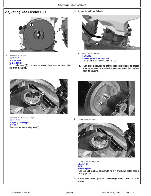 John Deere 1107, 1109, 1111 and 1113 Planters (SN: 100000-130099) Repair Manual (TM804019)