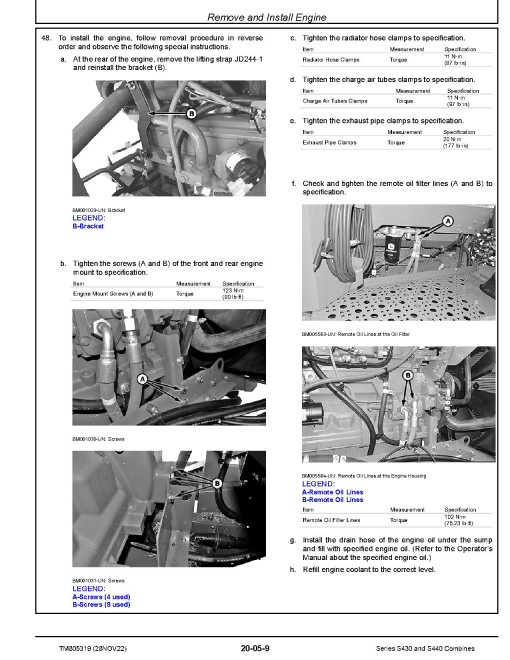 John Deere S430 and S440 Combines Repair Manual (TM805319) John Deere S430 and S440 Combines Repair Manual (TM805319)