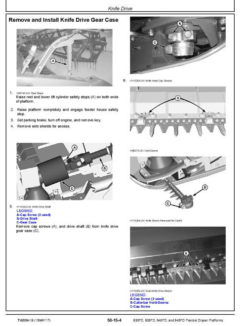 John Deere 630FD, 635FD, 640FD and 645FD Flexible Draper Platforms (South America, SN. from 120100) Repair Manual (TM806419) John Deere 630FD, 635FD, 640FD and 645FD Flexible Draper Platforms (South America, SN. from 120100) Repair Manual (TM806419)