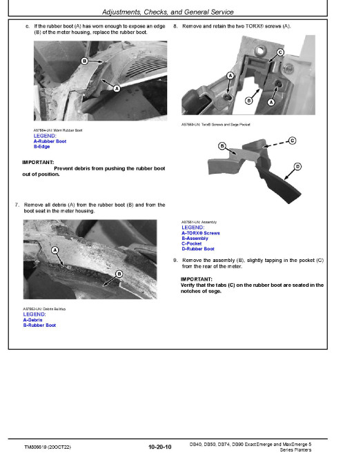 John Deere DB40, DB50, DB74 and DB90 ExactEmerge™ and MaxEmerge™ 5 Planters (South America, SN: 130100-140099) Repair Manual (TM806619) John Deere DB40, DB50, DB74 and DB90 ExactEmerge™ and MaxEmerge™ 5 Planters (South America, SN: 130100-140099) Repair Manual (TM806619)