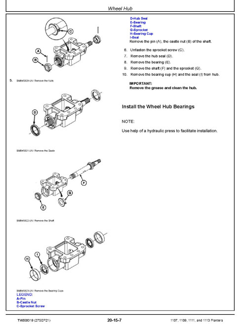 John Deere 1107, 1109, 1111 and 1113 Planters (SN. from 130100) Repair Manual (TM808019)