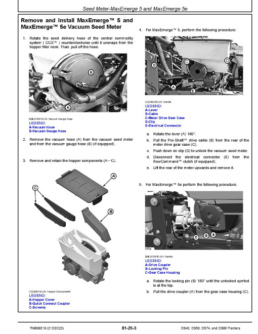 John Deere DB40, DB50, DB74 and DB90 Planters (South America, SN. from 140100) Repair Manual (TM809219)