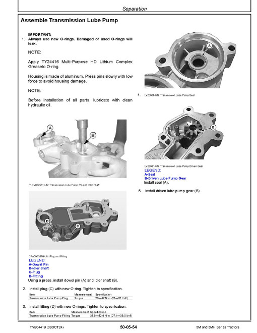 John Deere 5075M, 5095M, 5105M, 5105MH, 5120M and 5130M FT4 and Stage V Tractors Repair Technical Manual (TM904419)