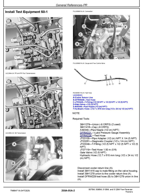 John Deere 5075M, 5095M, 5105M and 5120M Stage V/FT4 PowrReverser Tractors Diagnostic Technical Manual (TM904719)