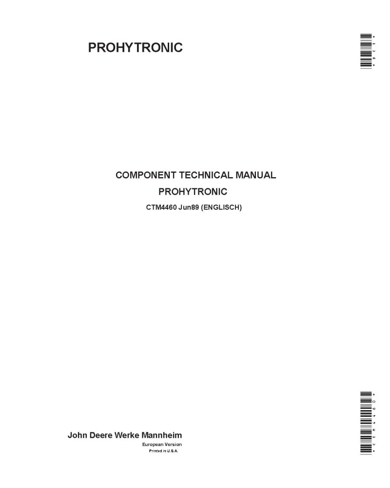John Deere PROHYTRONIC Electronic Hitch Control System Component Technical Manual (CTM4460)