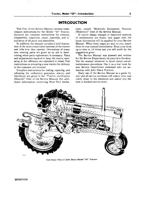 John Deere 50 (SN: 500000-), 520 (SN: 520000-) and 530 (SN: 530000-) Tractors Service Manual (SM2010) John Deere 50 (SN: 500000-), 520 (SN: 520000-) and 530 (SN: 530000-) Tractors Service Manual (SM2010)