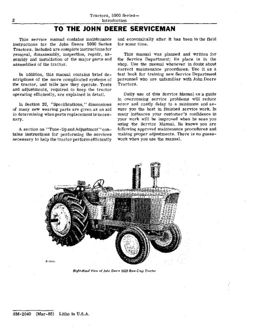 John Deere 5010 and 5020 Tractors Service Manual (SM2040) John Deere 5010 and 5020 Tractors Service Manual (SM2040)