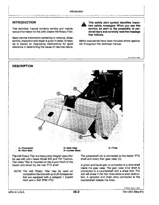 John Deere 448 Tractor Mounted Tillers Technical Manual (TM1252) John Deere 448 Tractor Mounted Tillers Technical Manual (TM1252)