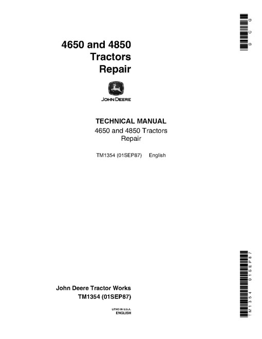 John Deere 4650 and 4850 Tractors Repair Manual (tm1354) John Deere 4650 and 4850 Tractors Repair Manual (tm1354)