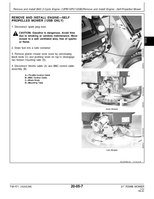 John Deere 12PB, 12PC, 12SB, 14PB, 14PT, 14PZ, 14SB, 14SC, 14SE, 14ST, 14SX and 14SZ Walk-Behind Mowers Technical Manual (tm1471) John Deere 12PB, 12PC, 12SB, 14PB, 14PT, 14PZ, 14SB, 14SC, 14SE, 14ST, 14SX and 14SZ Walk-Behind Mowers Technical Manual (tm1471)