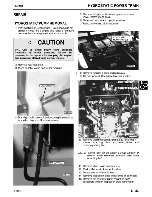 John Deere 4475, 5575, 6675 and 7775 Skid Steer Loaders Technical Manual (TM1553)