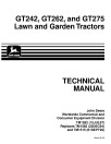 John Deere GT242, GT262 and GT275 Lawn and Garden Tractors Technical Manual (TM1582)