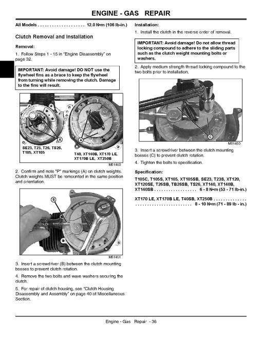 John Deere T105C, T105S, T23S, T26SB, T30C, T30S, T30SB, T40SB, TB26SB, TS26, XT105, XT105SB, XT120, XT120SE, XT140, XT140B, XT140SB, XT170B, XT250B Trimmers and SE23 Edgers Technical Manual (TM1753) John Deere T105C, T105S, T23S, T26SB, T30C, T30S, T30SB, T40SB, TB26SB, TS26, XT105, XT105SB, XT120, XT120SE, XT140, XT140B, XT140SB, XT170B, XT250B Trimmers and SE23 Edgers Technical Manual (TM1753)