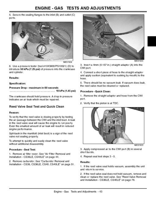 John Deere CS36, CS36LE, CS40, CS40LE, CS46, CS52, CS56, CS62, CS71 and CS81 Chainsaws Technical Manual (TM1917) John Deere CS36, CS36LE, CS40, CS40LE, CS46, CS52, CS56, CS62, CS71 and CS81 Chainsaws Technical Manual (TM1917)
