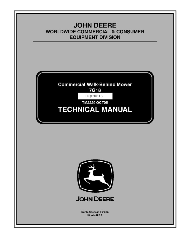 John Deere 7G18 (SN: 020001-) Commercial Walk-Behind Mowers Technical Manual (tm2220)