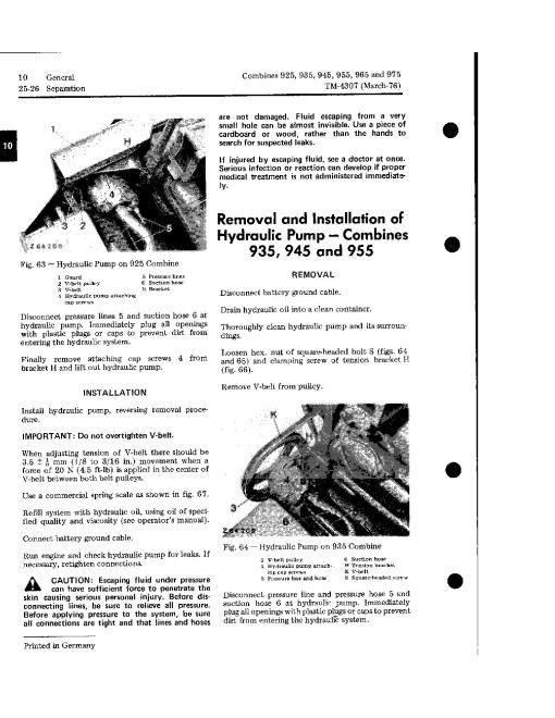 John Deere 925, 935, 945, 955, 965 and 975 Combines (Europe) Technical Manual (TM4307) John Deere 925, 935, 945, 955, 965 and 975 Combines (Europe) Technical Manual (TM4307)