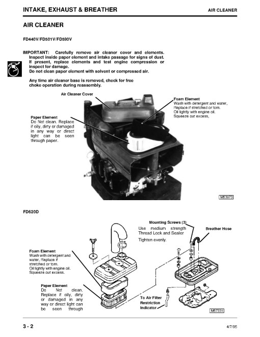 Kawasaki FD440V, FD501V, FD590V and FD620D Engines Component Technical Manual (CTM39)