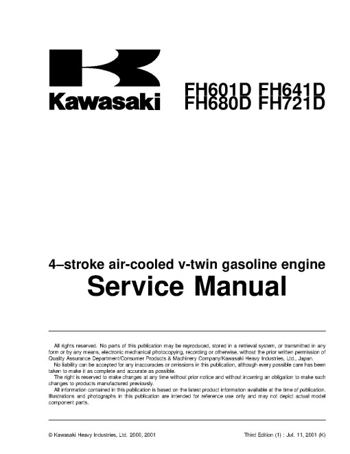 Kawasaki FH601D, FH641D, FH680D and FH721D Gasoline Engines Service Manual (KW-99924-2060)