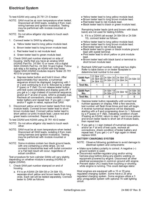 Kohler CV17, CV18, CV20, CV22, CV23, CV25, CV620, CV630, CV640, CV670, CV680, CV730, CV740, CV750 Gas. Engine Service Manual