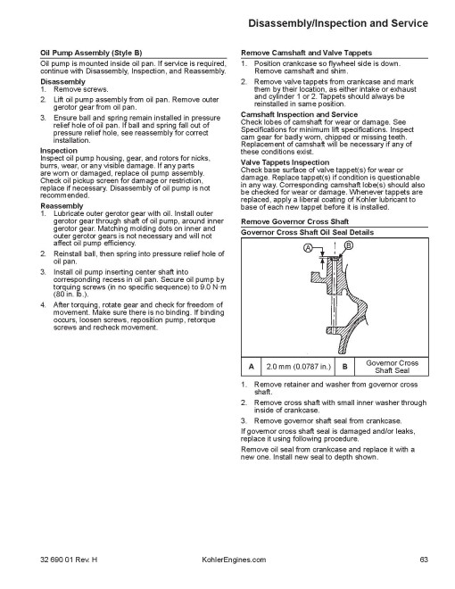 Kohler Courage SV710,SV715,SV720,SV725,SV730,SV735,SV740; Courage Pro SV810,SV820,SV830,SV840 Gasoline Engines Service Manual