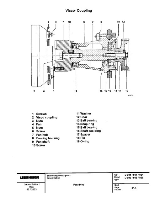Liebherr D904, D906, D914, D916, D924 and D926 Diesel Engines Service Manual (TM2223)