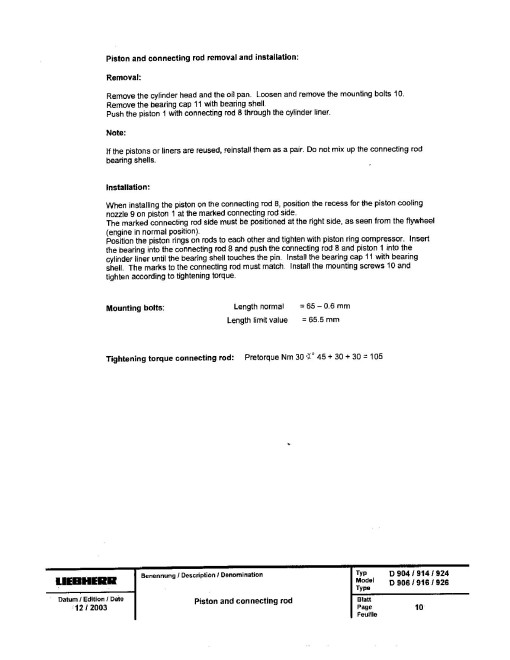 Liebherr D904, D906, D914, D916, D924 and D926 Diesel Engines Service Manual (TM2223)