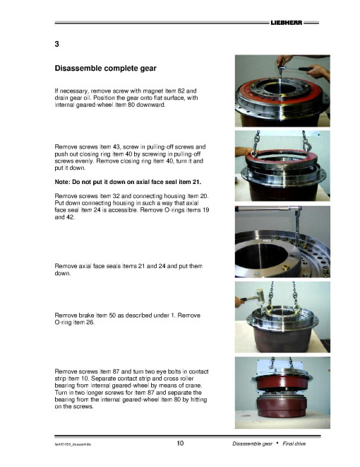 Liebherr FAT400D, FAT450D, FAT500D and FAT550D Final Drive Travel Gear Repair Technical Manual (TM2228)