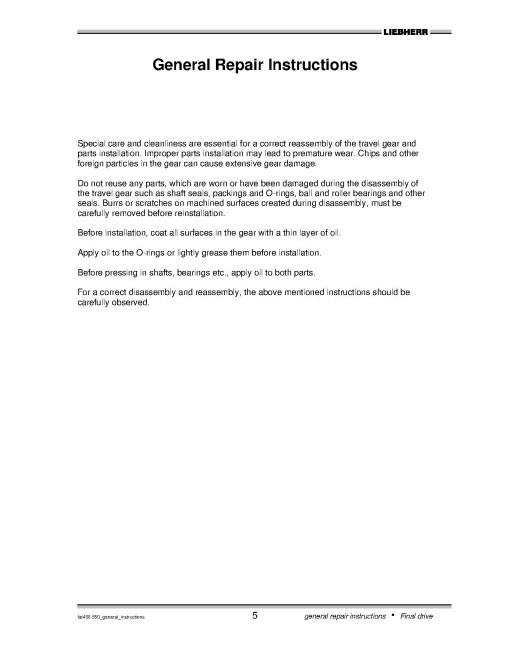 Liebherr FAT400D, FAT450D, FAT500D and FAT550D Final Drive Travel Gear Repair Technical Manual (TM2228)