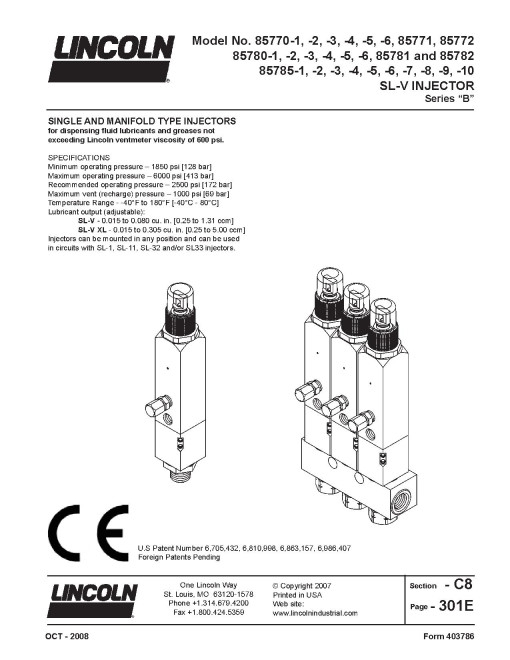 Linclon Series B SL-V Injectors Component Technical Manual (CTM10085)