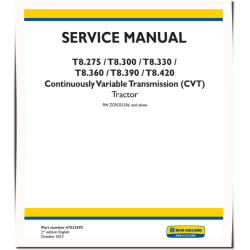T8.275, T8.300, T8.330, T8.360, T8.390 and T8.420 Tractors with CVT Transmission Service Manual (47533593)